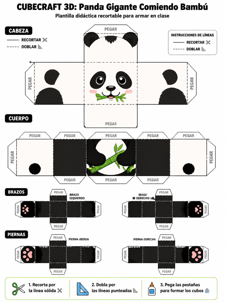 Panda Bambú 3D: Cubecraft del Panda Gigante Comiendo Bambú — imagen 1 de 1