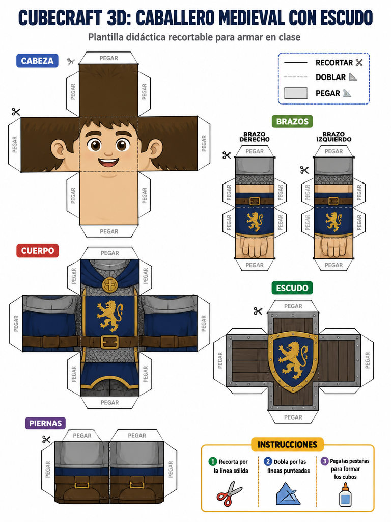 Guardián Medieval: Caballero con Escudo en Cubecraft 3D — imagen 1 de 1