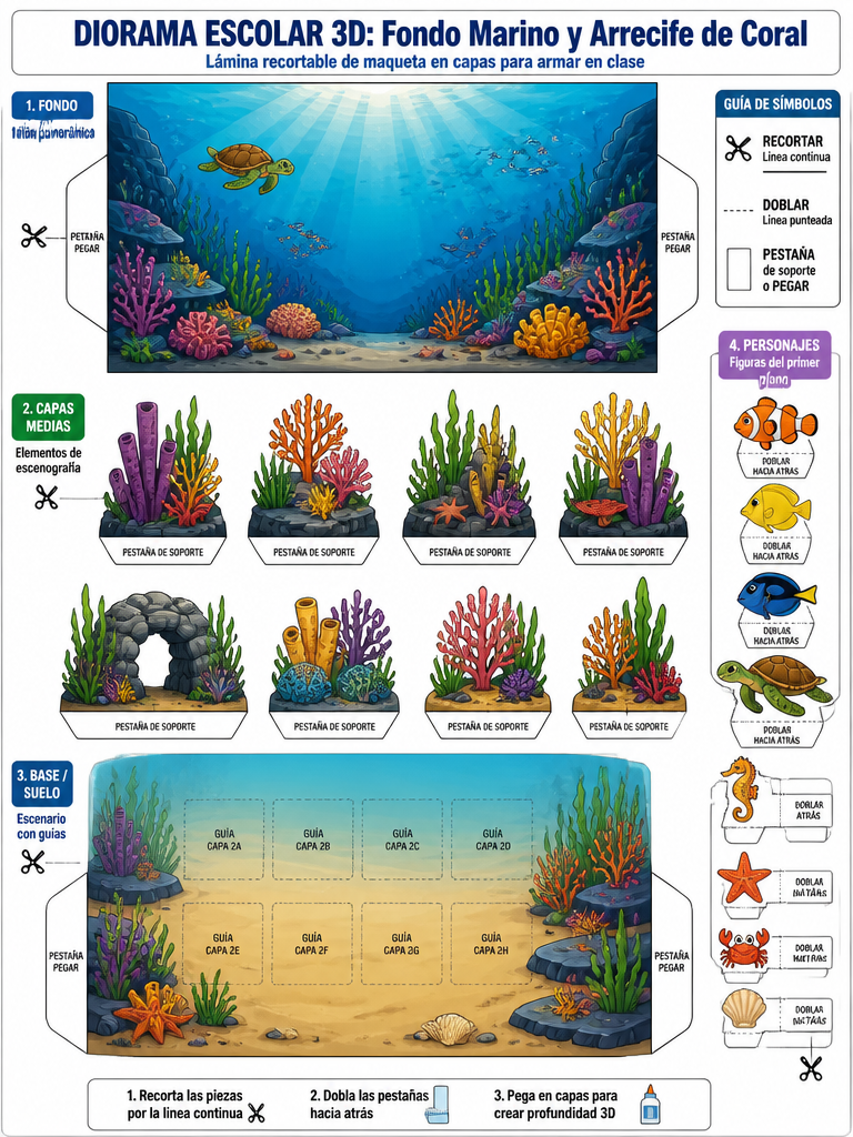 Diorama Escolar 3D: Fondo Marino y Arrecife de Coral — imagen 1 de 1