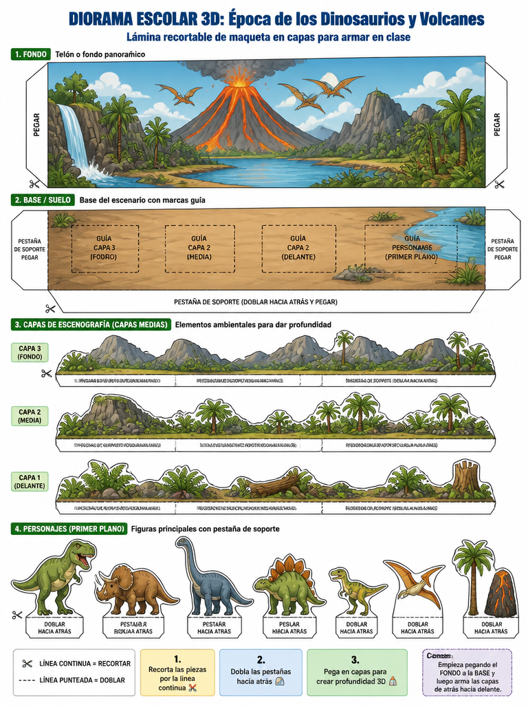 Dinosaurios y Volcanes: Diorama Prehistórico 3D — imagen 1 de 1