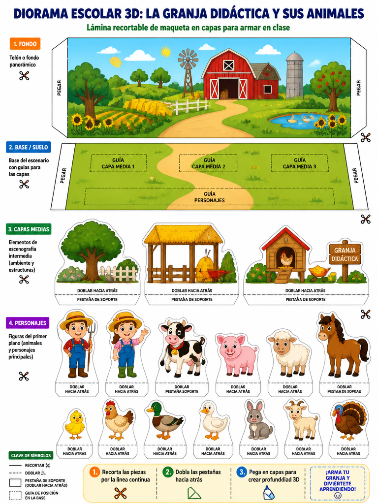 La Granja Didáctica y sus Animales: Diorama Escolar 3D — imagen 1 de 1