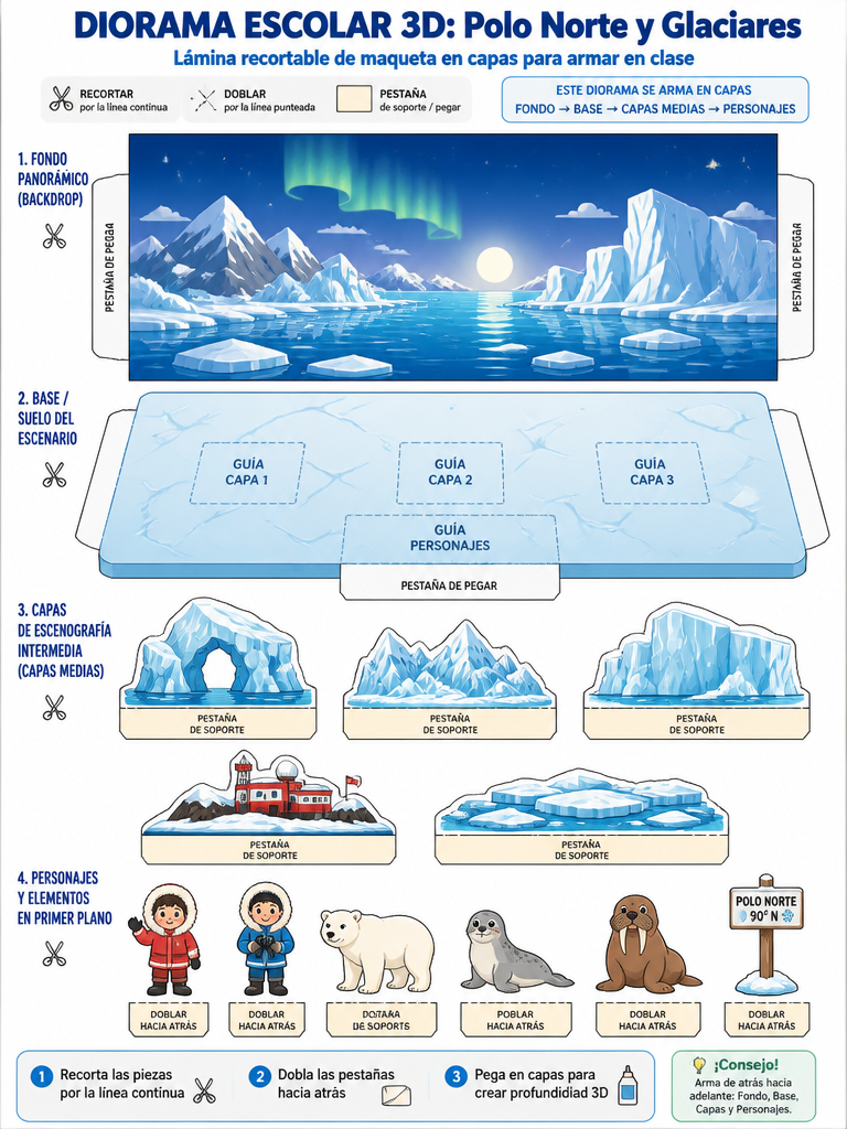 Diorama Escolar 3D: Polo Norte y Glaciares — imagen 1 de 1