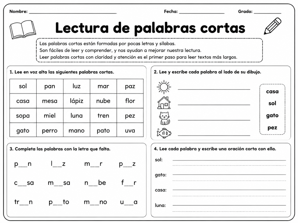 Lectura de palabras cortas — imagen 1 de 1