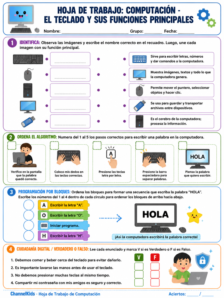 Hoja de Computación: El Teclado y sus Funciones Principales — imagen 1 de 1