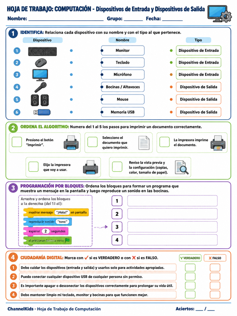 Hoja de Computación: Dispositivos de Entrada y Dispositivos de Salida — imagen 1 de 1
