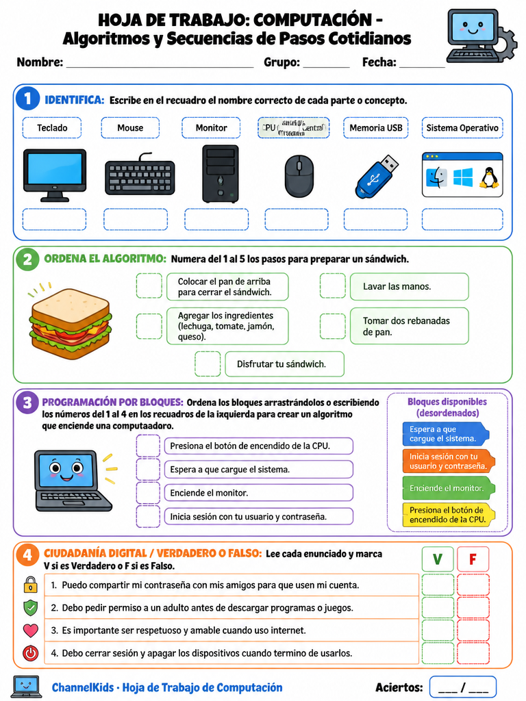 Hoja de Computación: Algoritmos y Secuencias de Pasos Cotidianos — imagen 1 de 1