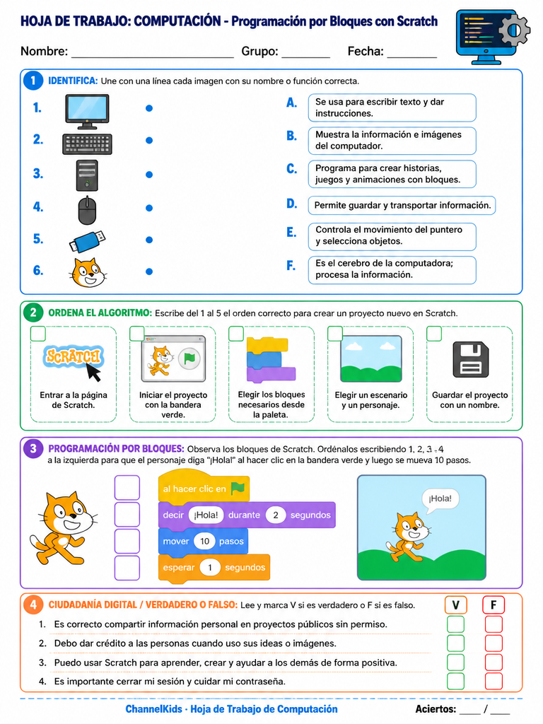 Hoja de Computación: Programación por Bloques con Scratch — imagen 1 de 1