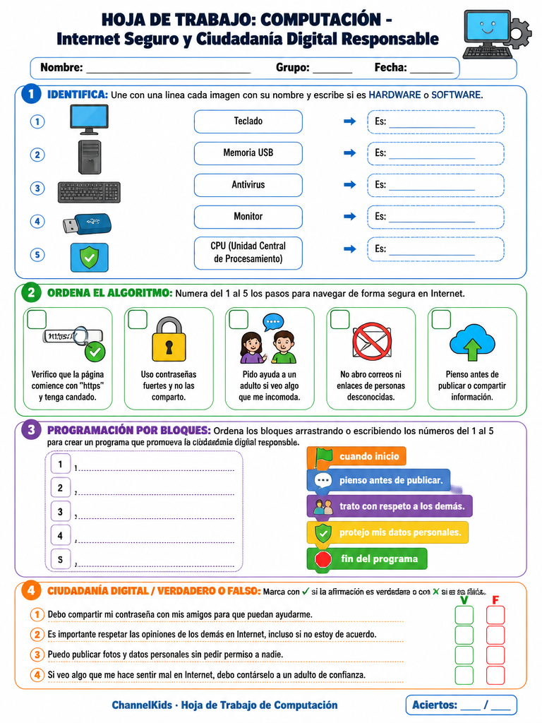Hoja de Computación: Internet Seguro y Ciudadanía Digital Responsable — imagen 1 de 1