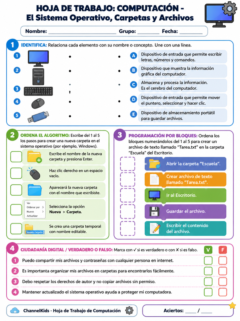 Hoja de Computación: El Sistema Operativo, Carpetas y Archivos — imagen 1 de 1