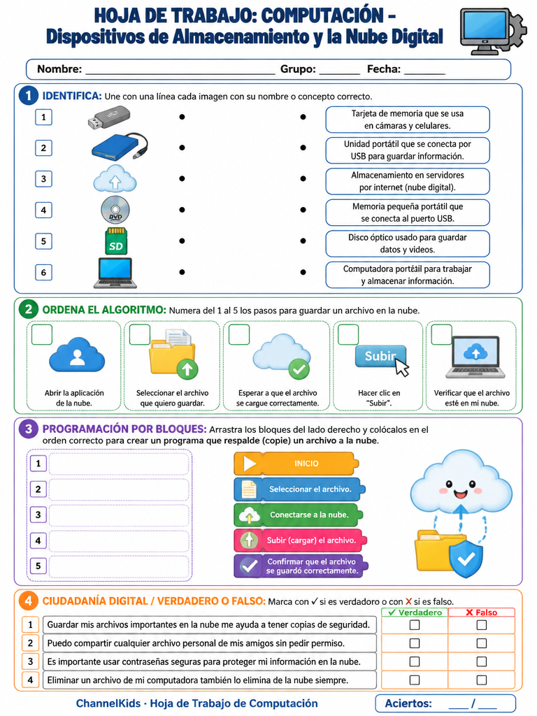Hoja de Computación: Dispositivos de Almacenamiento y la Nube Digital — imagen 1 de 1