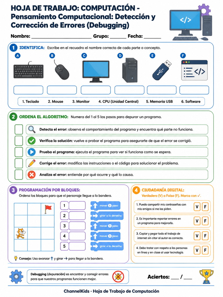 Hoja de Computación: Pensamiento Computacional: Detección y Corrección de Errores (Debugging) — imagen 1 de 1