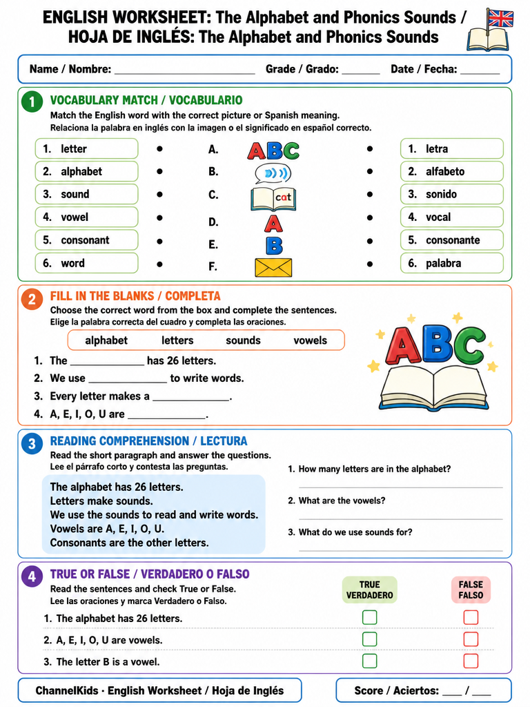 English Worksheet: The Alphabet and Phonics Sounds — imagen 1 de 1