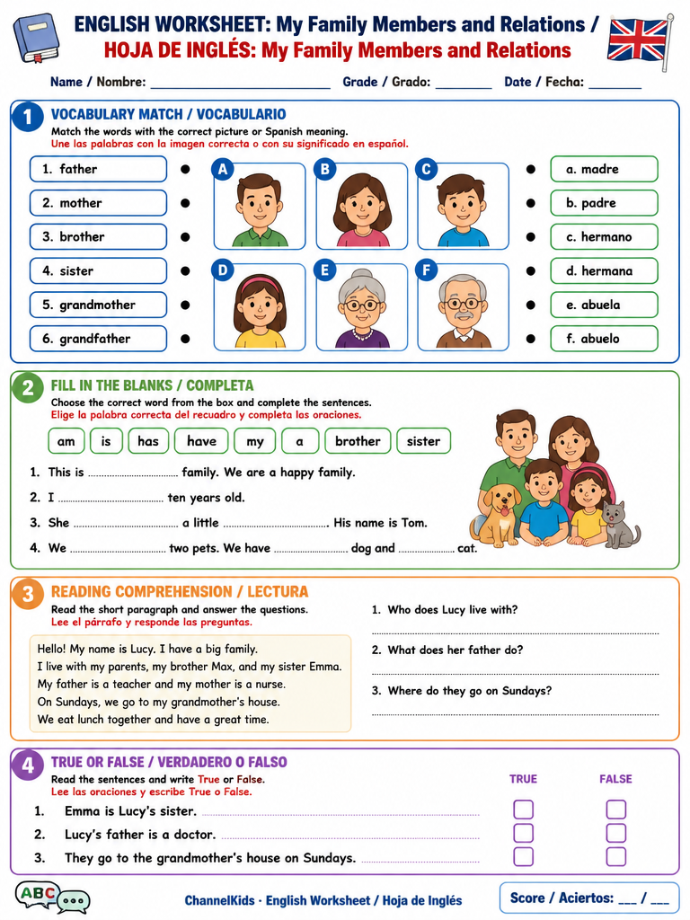 English Worksheet: My Family Members and Relations — imagen 1 de 1