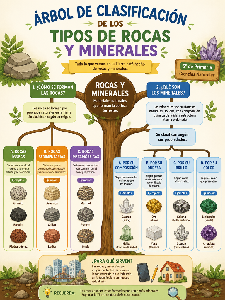 Árbol de Clasificación de los Tipos de Rocas y Minerales