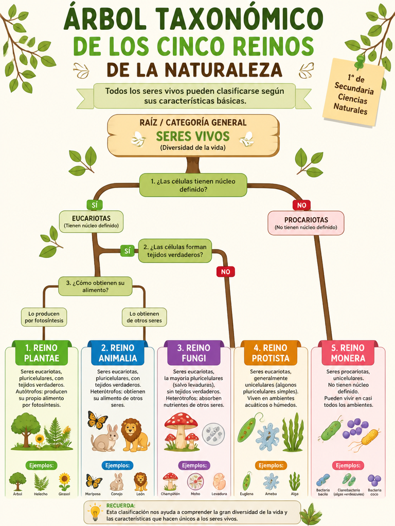 Árbol Taxonómico de los Cinco Reinos de la Naturaleza
