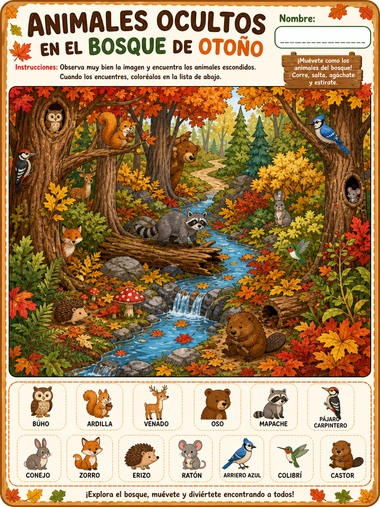 Animales Ocultos en el Bosque de Otoño