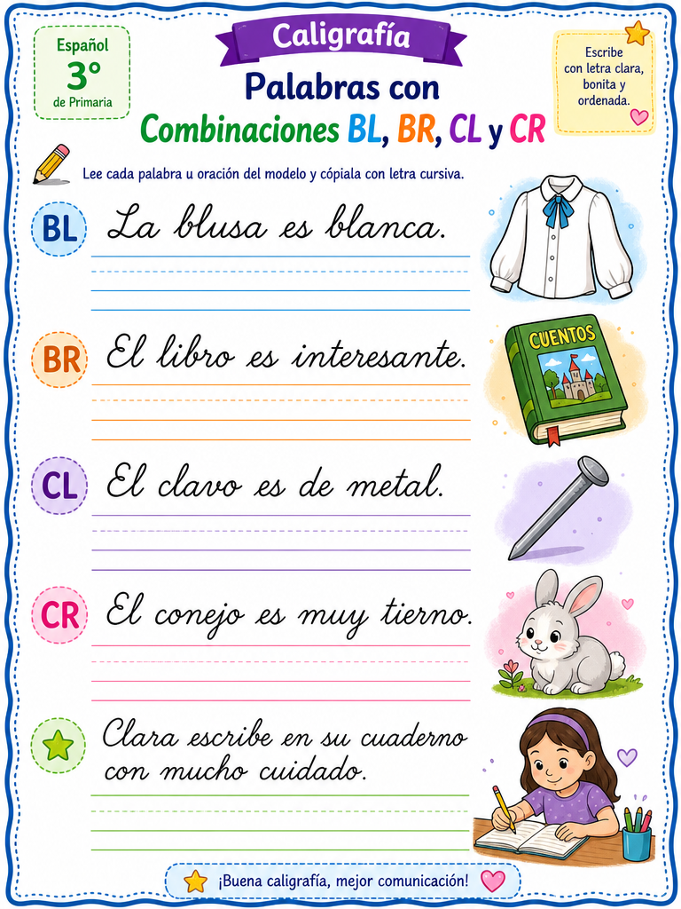 Palabras con Combinaciones BL, BR, CL y CR