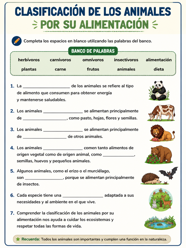 Clasificación de los Animales por su Alimentación