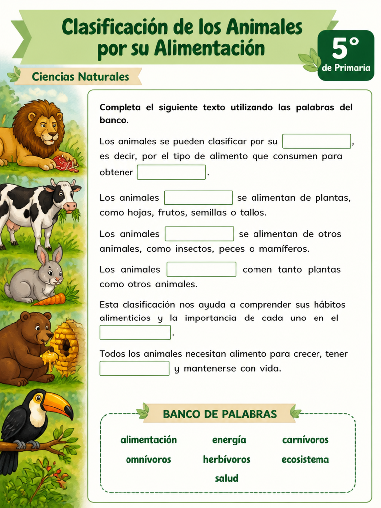 Clasificación de los Animales por su Alimentación