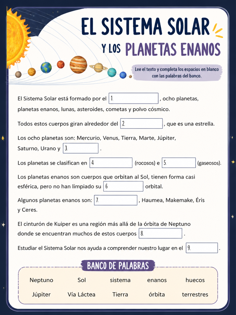 El Sistema Solar y los Planetas Enanos
