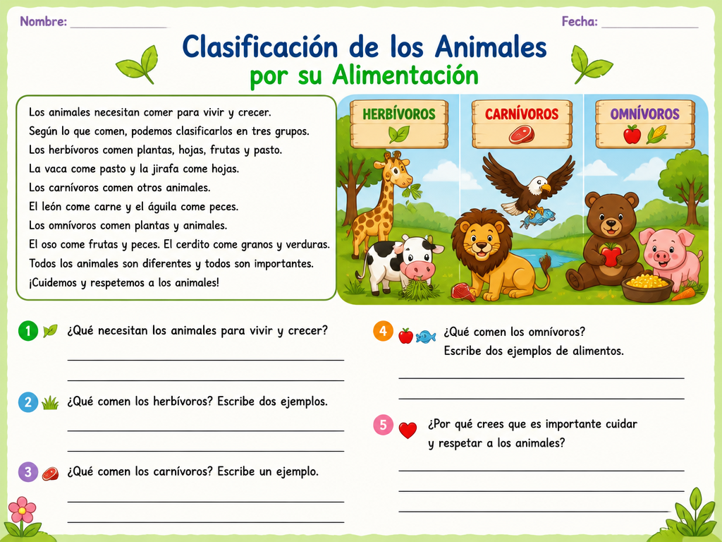 Clasificación de los Animales por su Alimentación