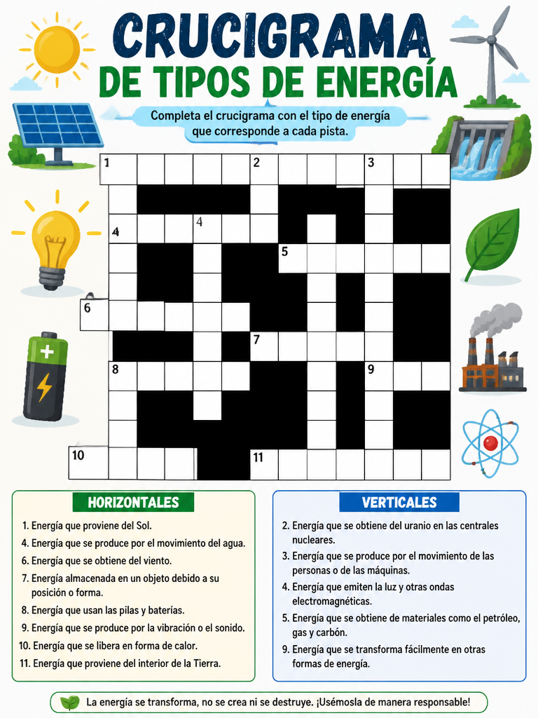 Crucigrama de Tipos de Energía