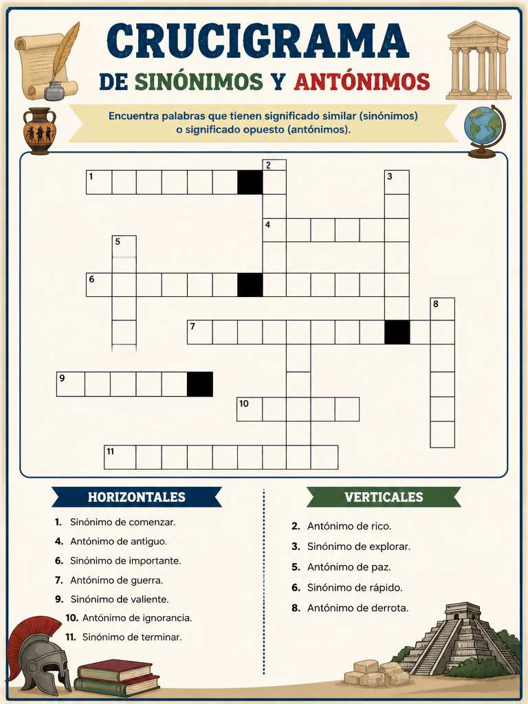 Crucigrama de Sinónimos y Antónimos