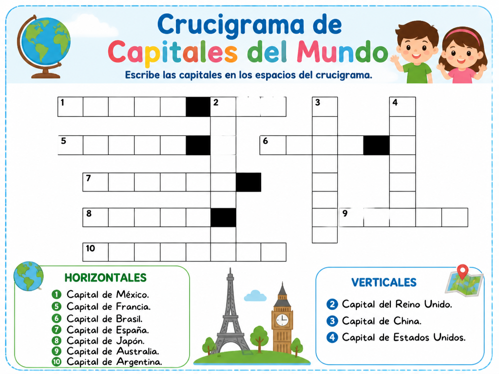 Crucigrama de Capitales del Mundo