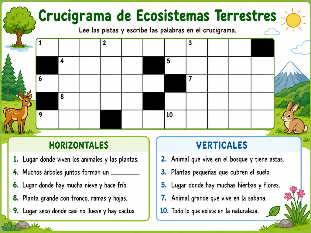Crucigrama de Ecosistemas Terrestres