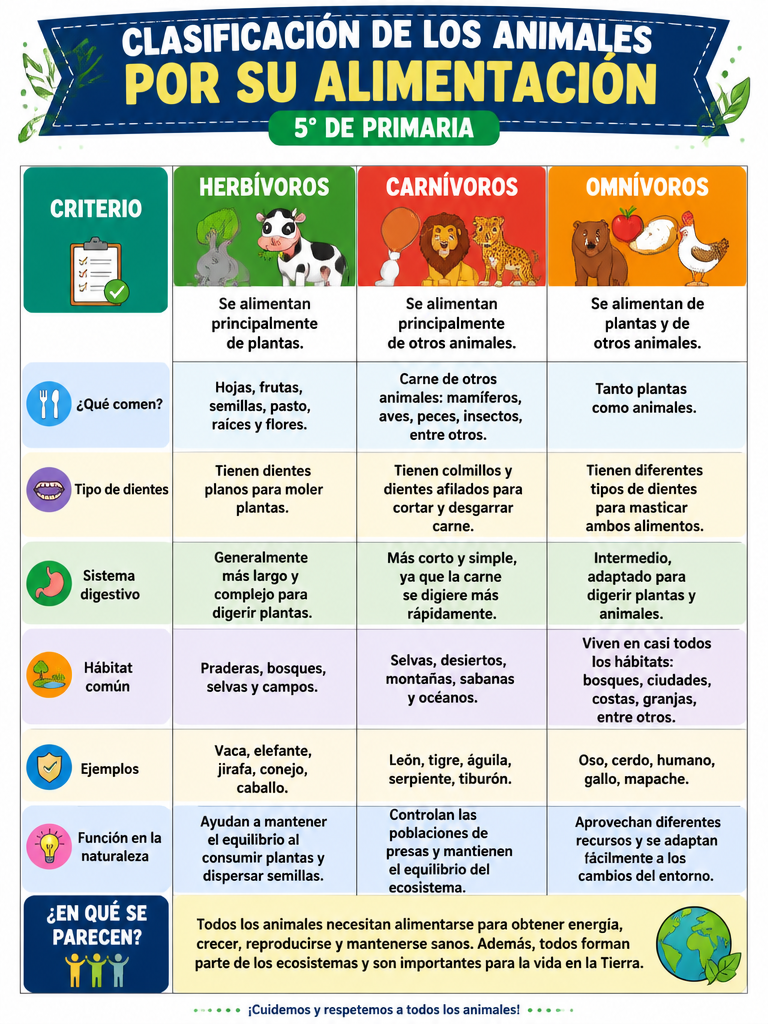Clasificación de los Animales por su Alimentación