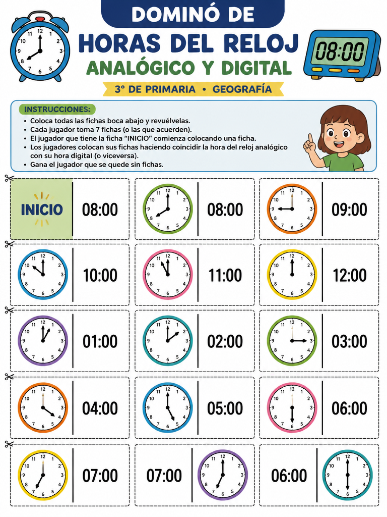 Dominó de Horas del Reloj Analógico y Digital