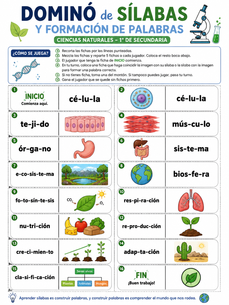 Dominó de Sílabas y Formación de Palabras