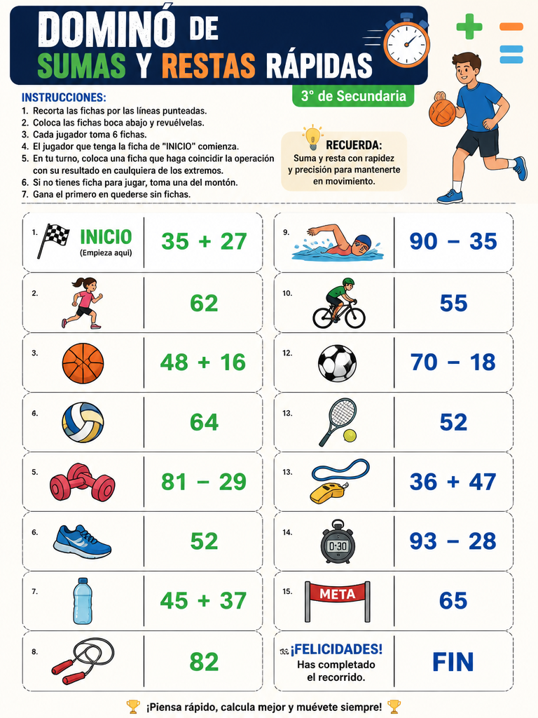 Dominó de Sumas y Restas Rápidas