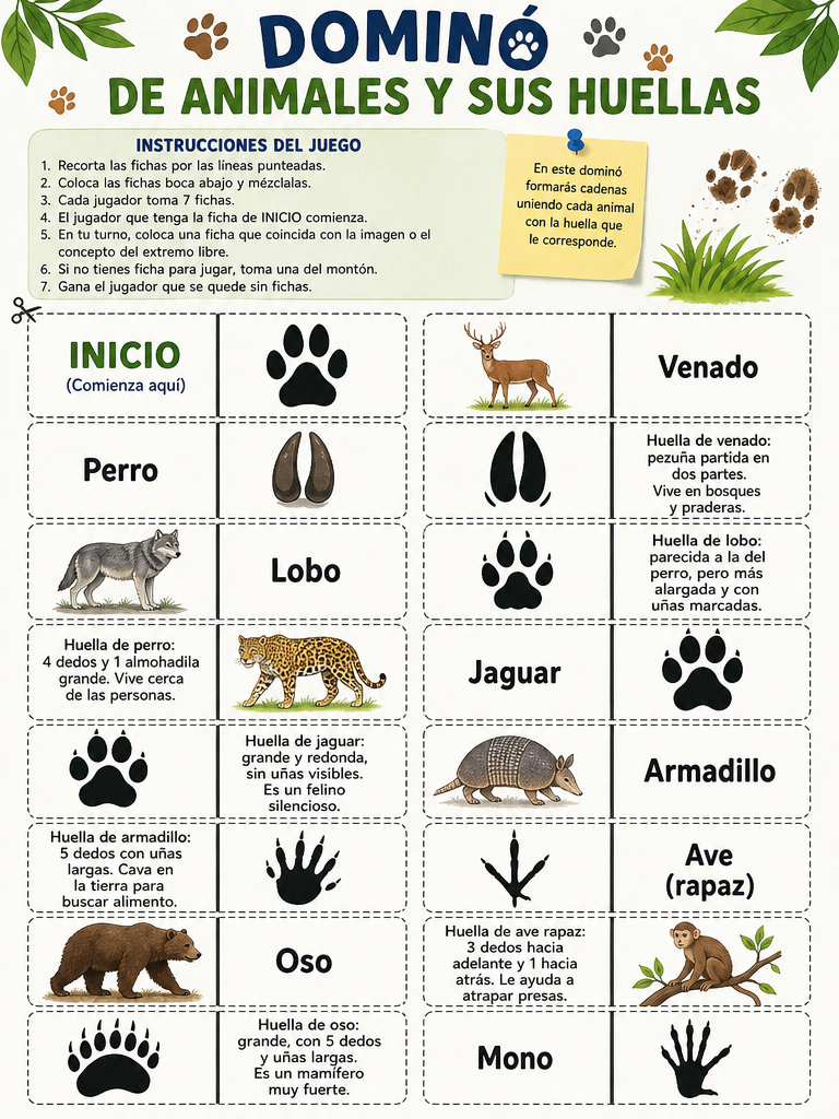 Dominó de Animales y sus Huellas