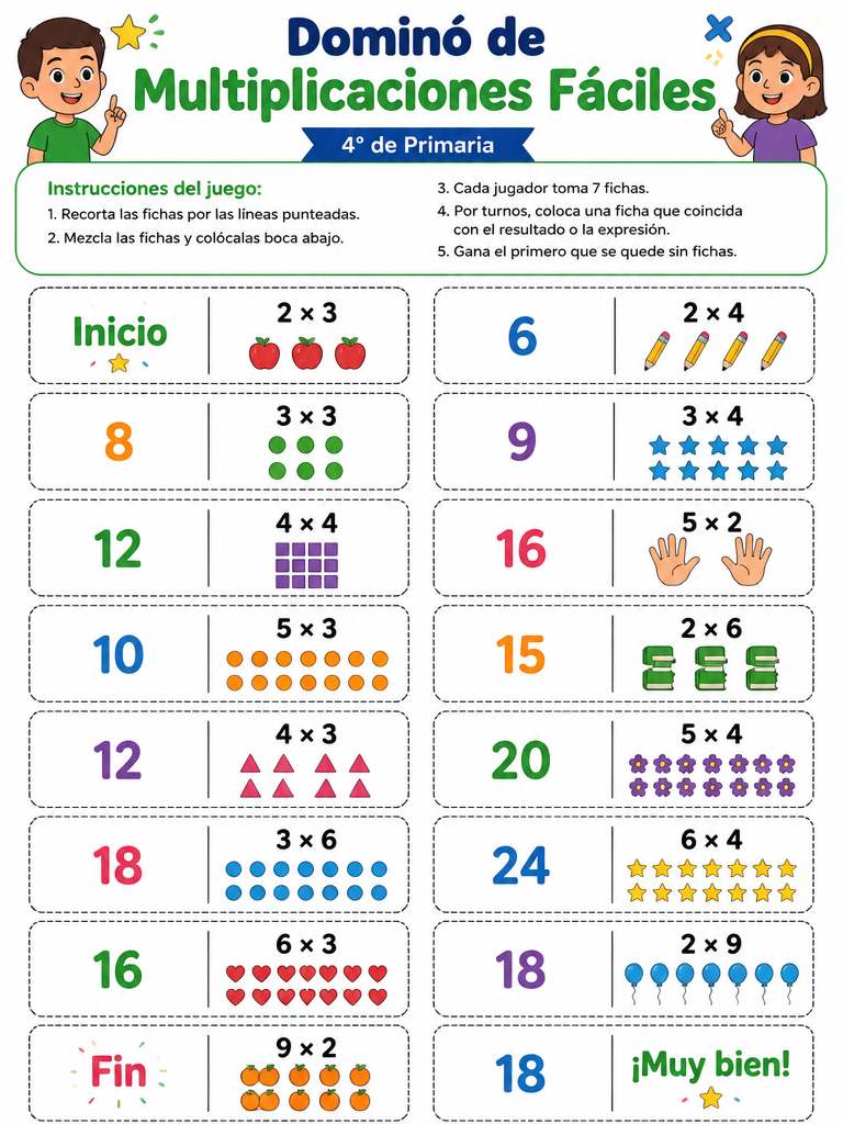 Dominó de Multiplicaciones Fáciles