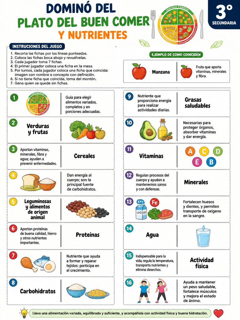 Dominó del Plato del Buen Comer y Nutrientes