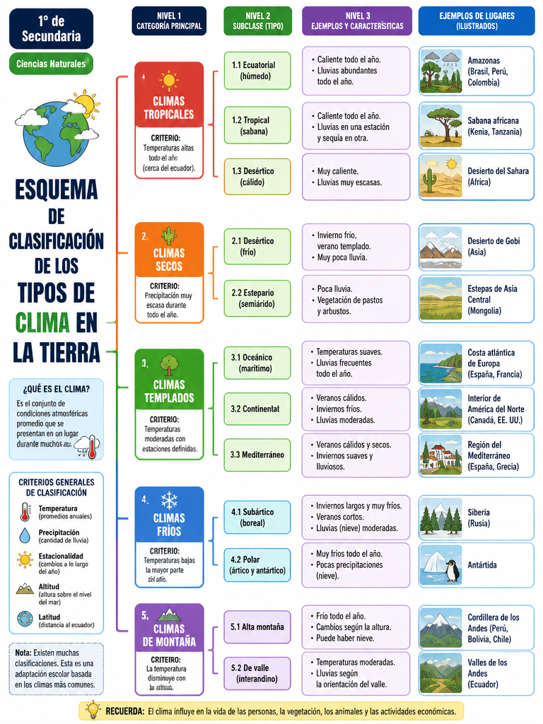 Esquema de Clasificación de los Tipos de Clima en la Tierra