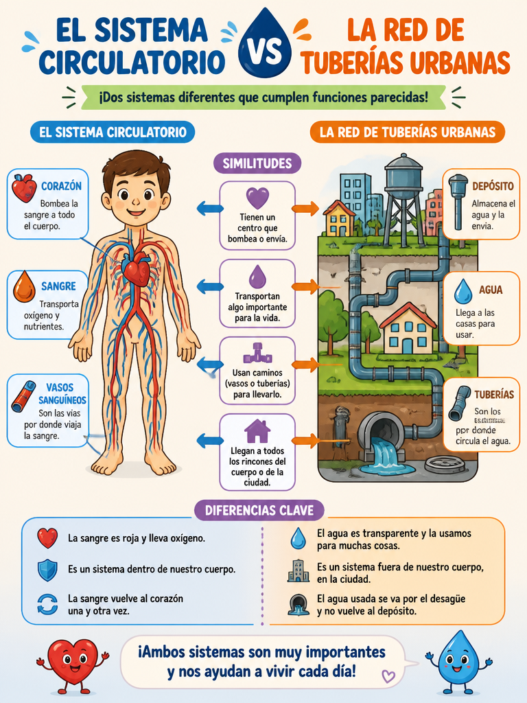 Esquema Visual: El Sistema Circulatorio vs La Red de Tuberías Urbanas