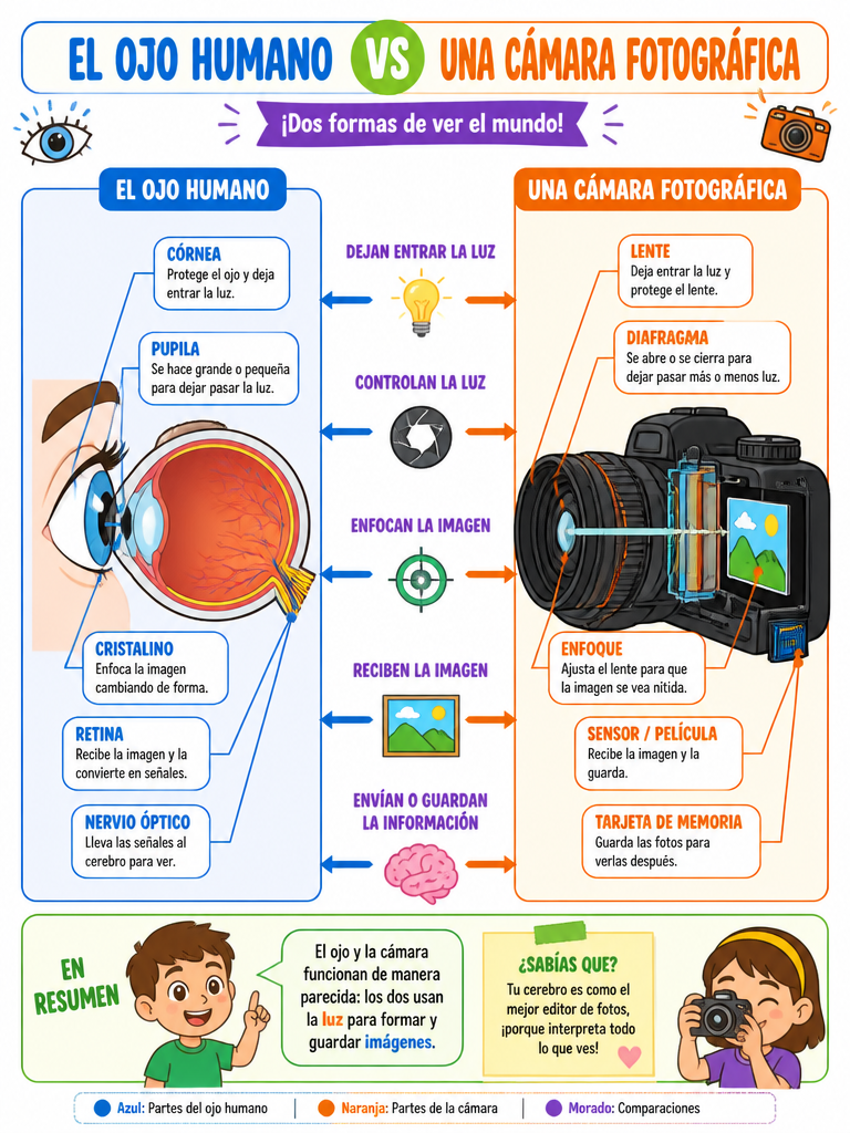 Esquema Visual: El Ojo Humano vs Una Cámara Fotográfica