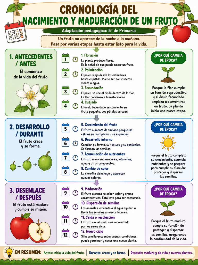 Cronología del Nacimiento y Maduración de un Fruto