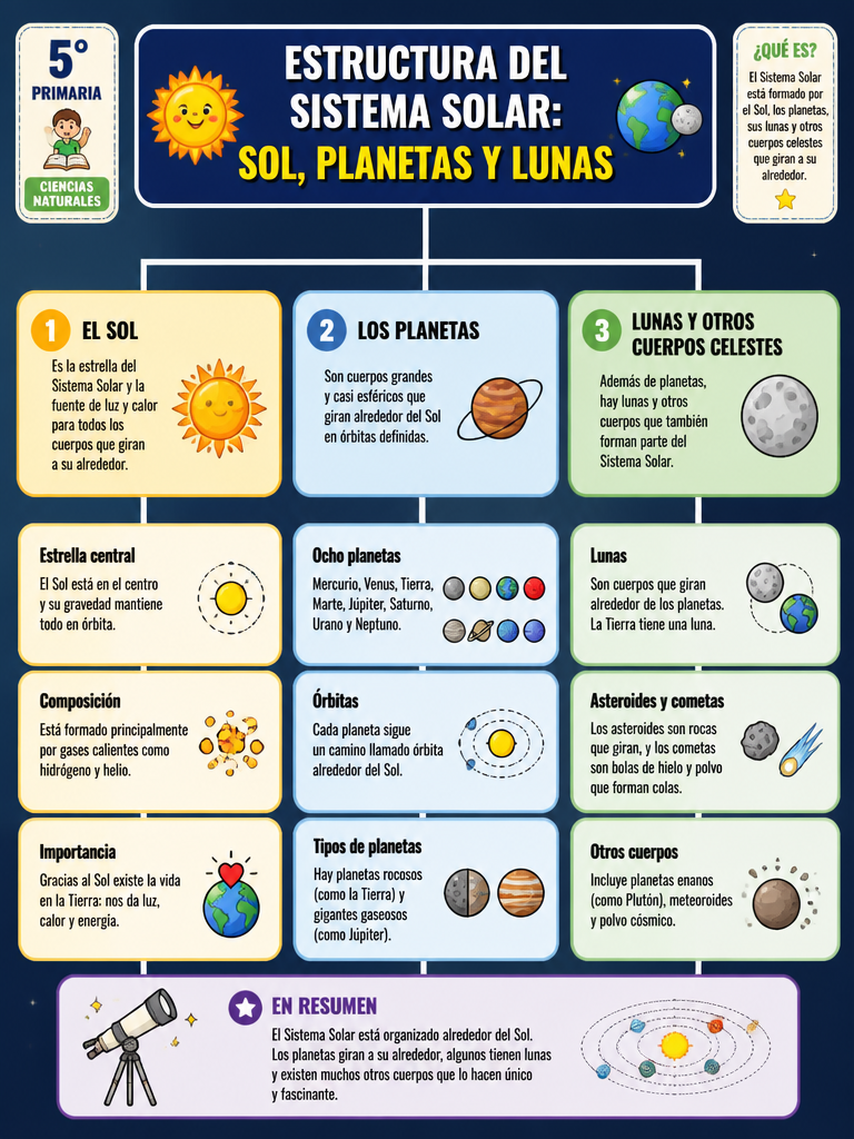 Estructura del Sistema Solar: Sol, Planetas y Lunas