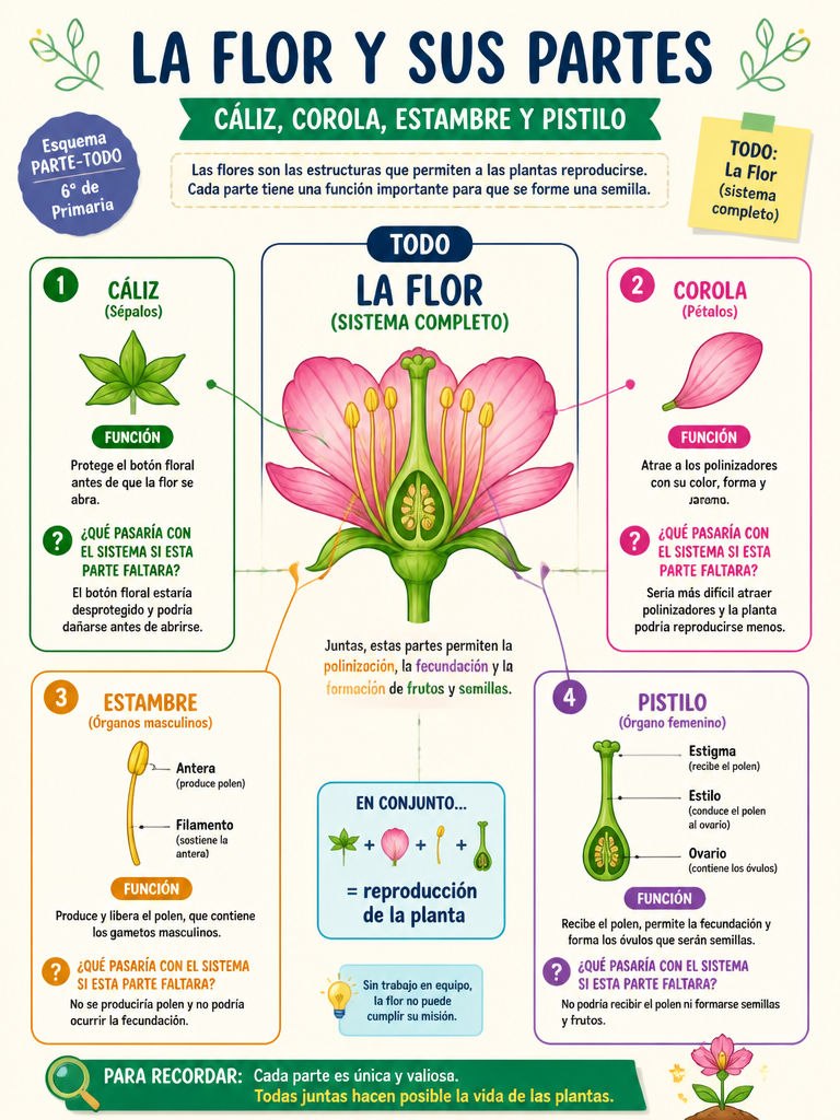 La Flor y sus Partes: Cáliz, Corola, Estambre y Pistilo