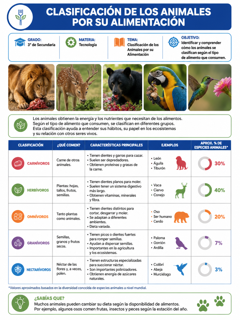 Clasificación de los Animales por su Alimentación