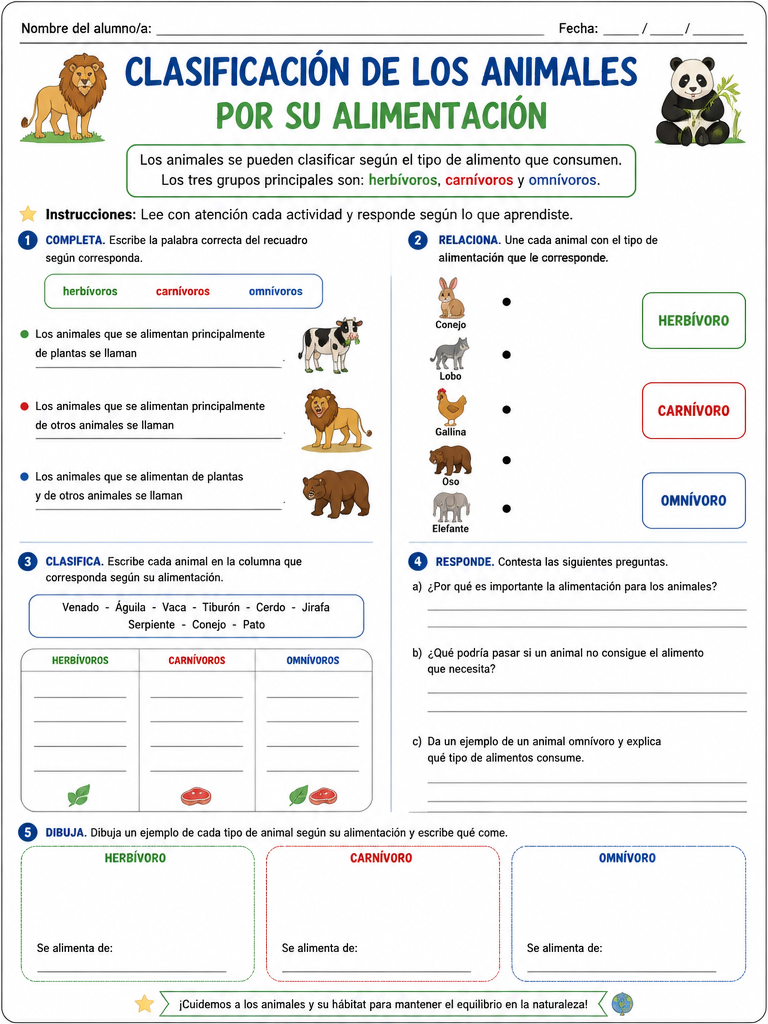 Clasificación de los Animales por su Alimentación