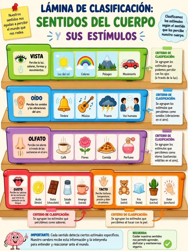 Lámina de Clasificación: Sentidos del Cuerpo y sus Estímulos