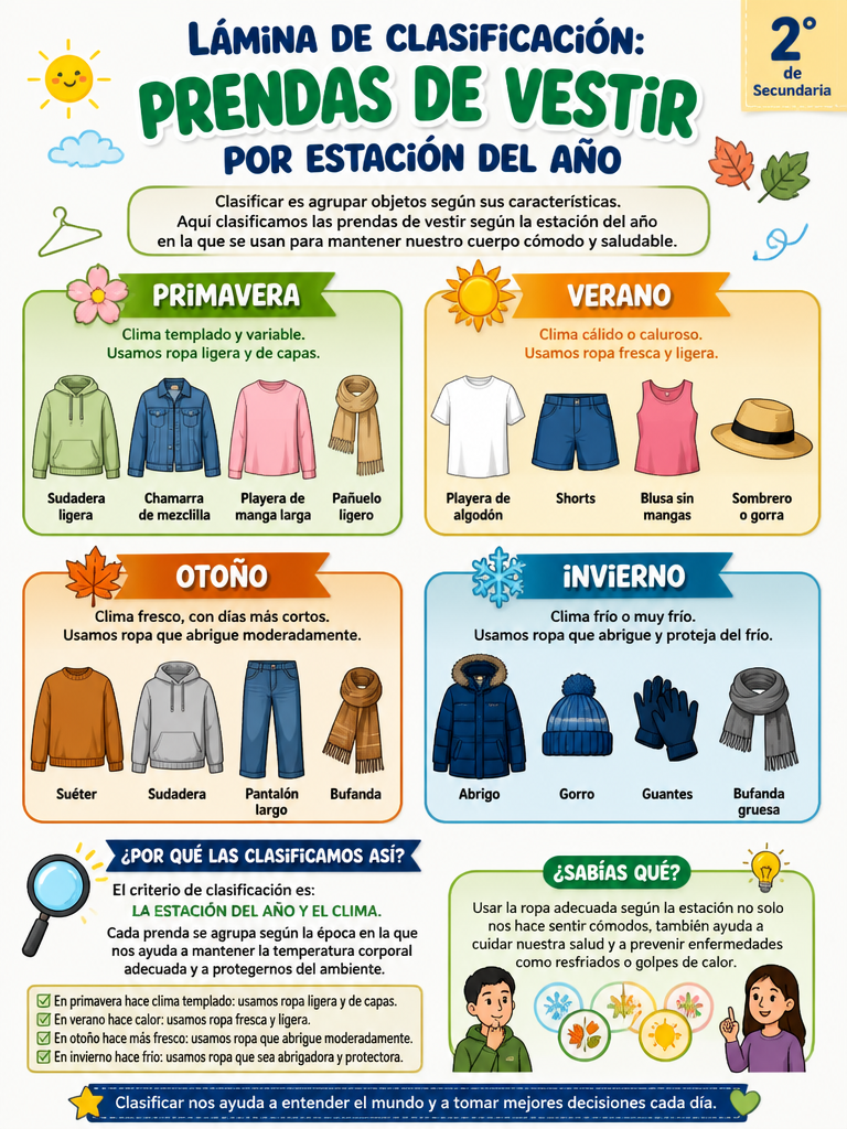Lámina de Clasificación: Prendas de Vestir por Estación del Año