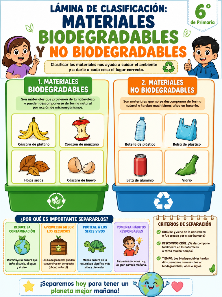 Lámina de Clasificación: Materiales Biodegradables y No Biodegradables
