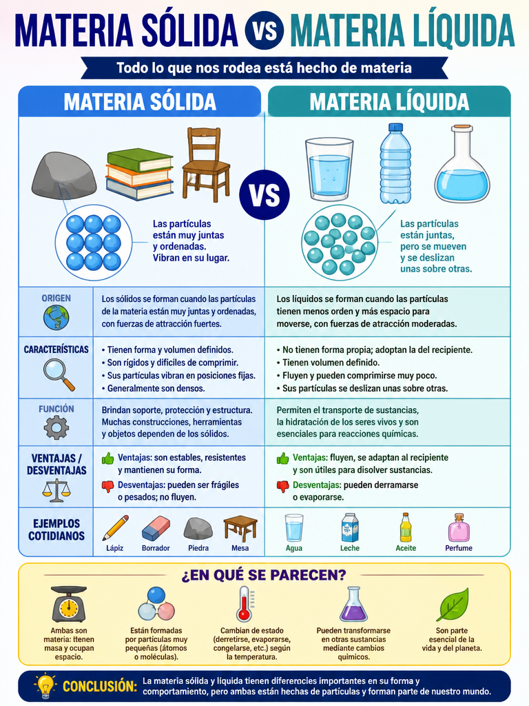Materia Sólida vs Materia Líquida