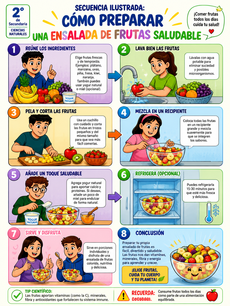 Secuencia Ilustrada: Cómo Preparar una Ensalada de Frutas Saludable