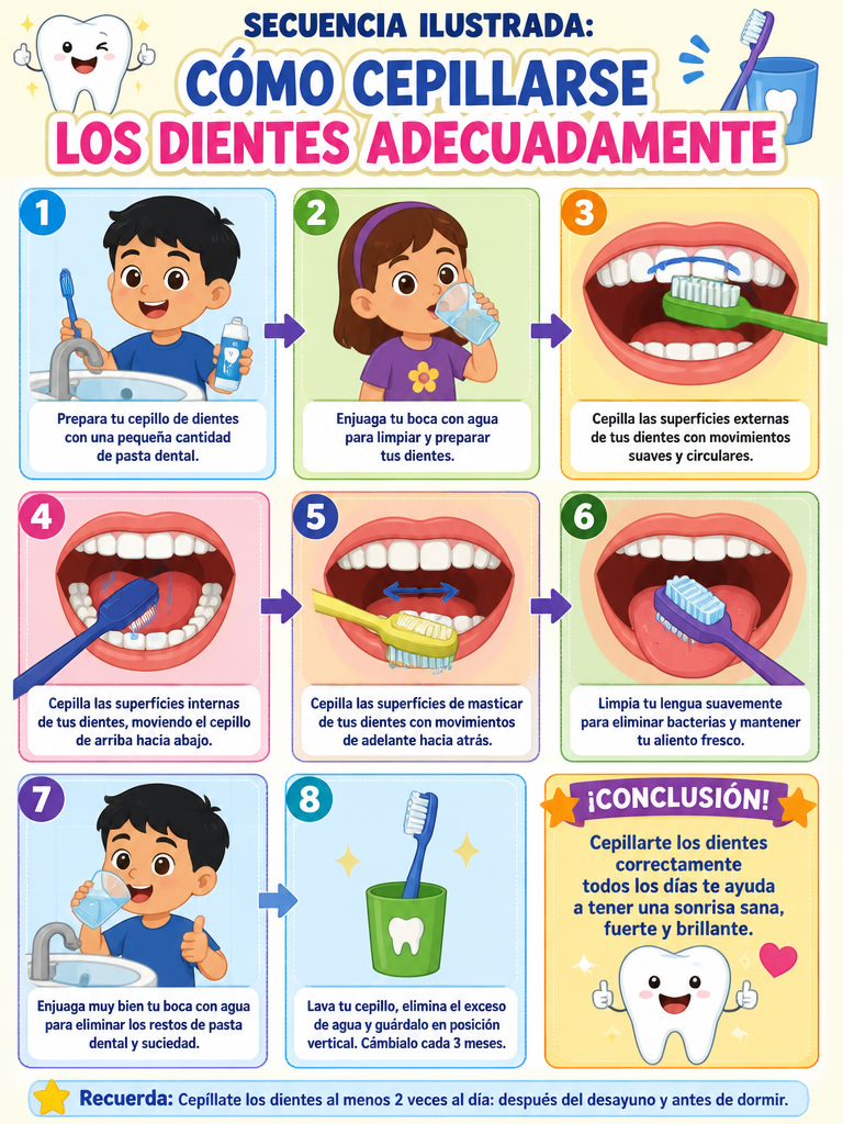 Secuencia Ilustrada: Cómo Cepillarse los Dientes Adecuadamente